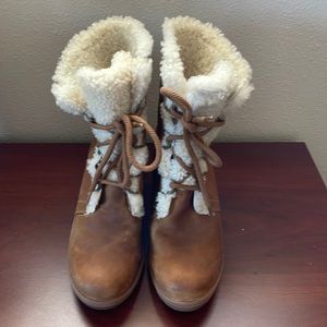 Sorel Brown and Cream Wedge Boots